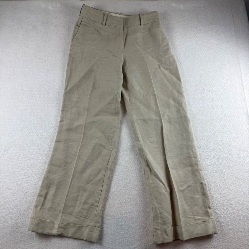 J.Crew Favorite Fit Beige Linen Blend Wide Leg Cuffed Trousers Size 4